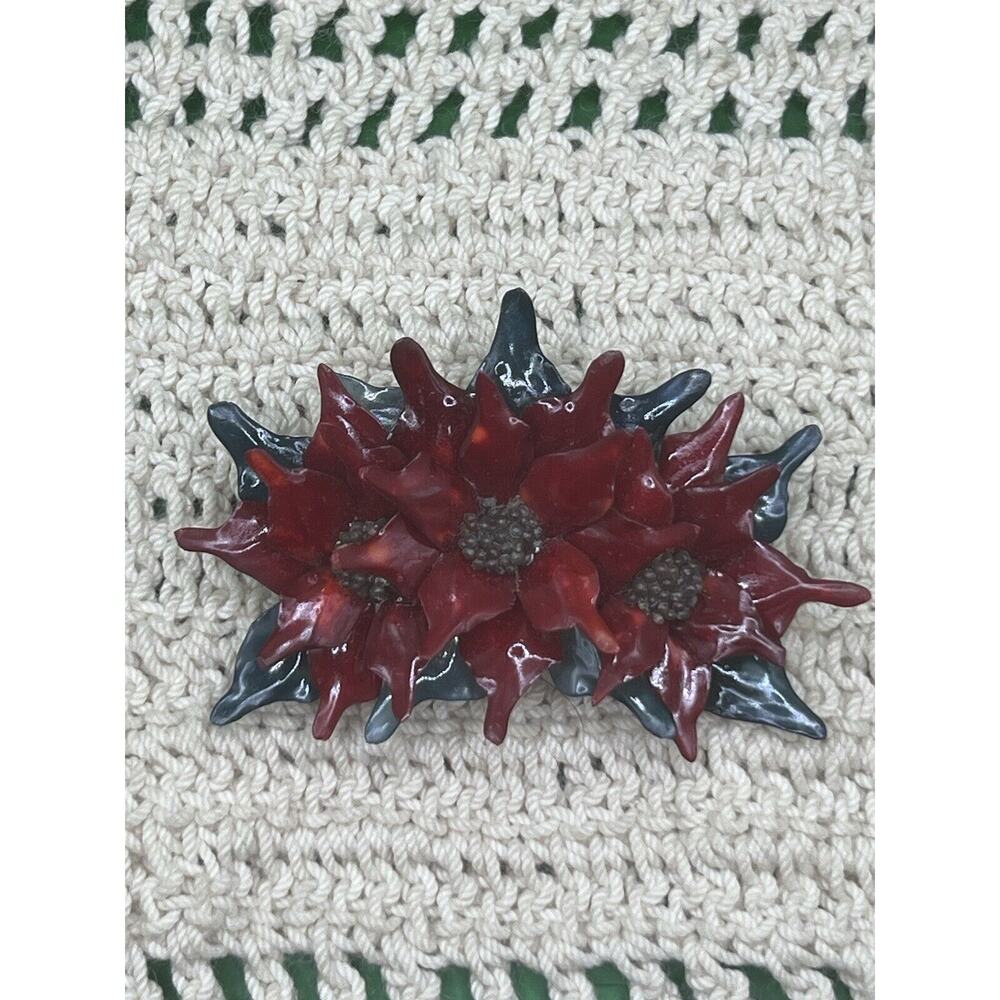 Handmade Christmas Poinsettia Red Green‎ Brooch Pin